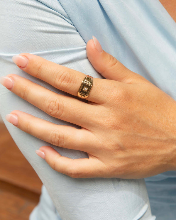 Delia 1958 Star Set Diamond Signet Ring 9ct Gold Rings Imperial Jewellery 