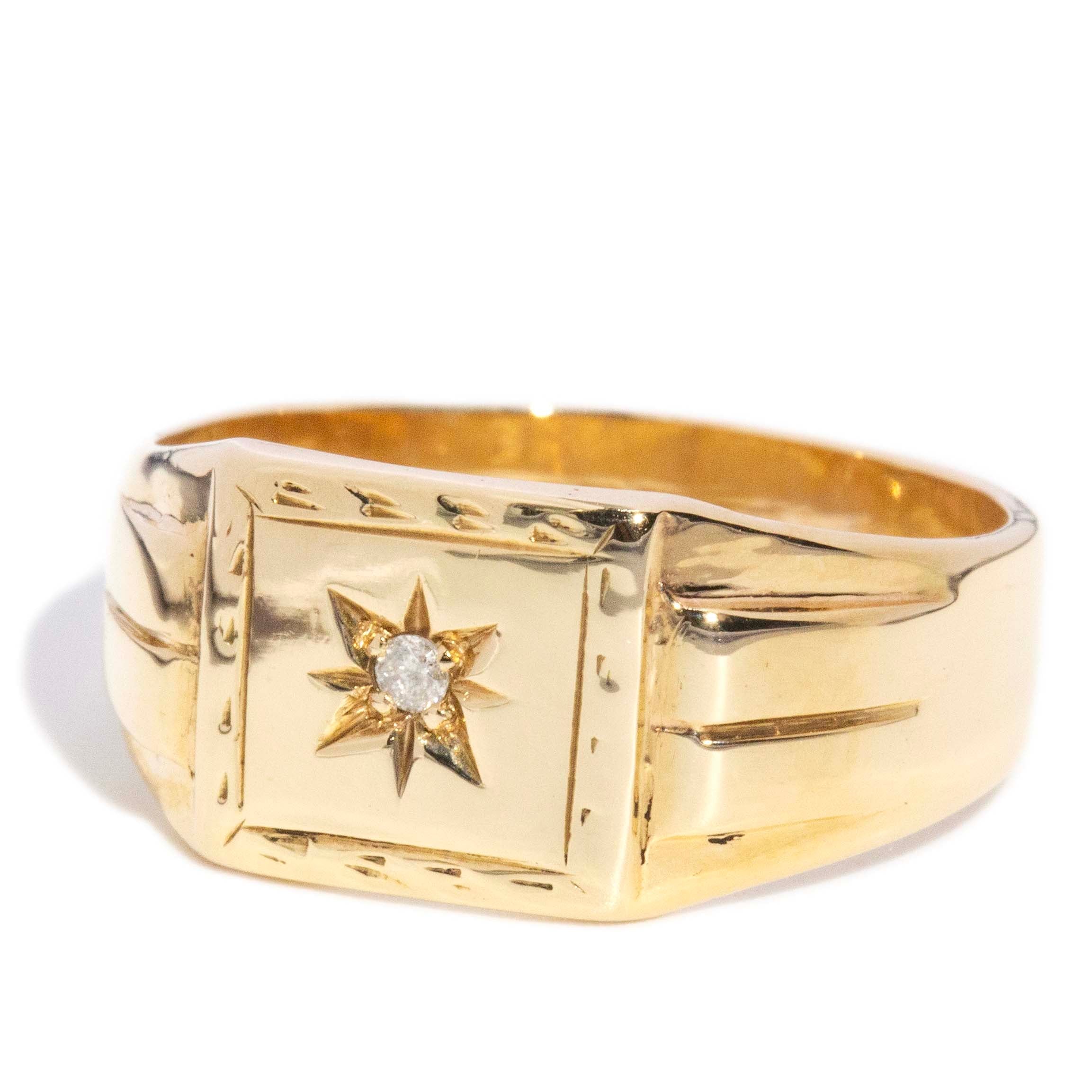 Delia 1958 Star Set Diamond Signet Ring 9ct Gold Rings Imperial Jewellery 