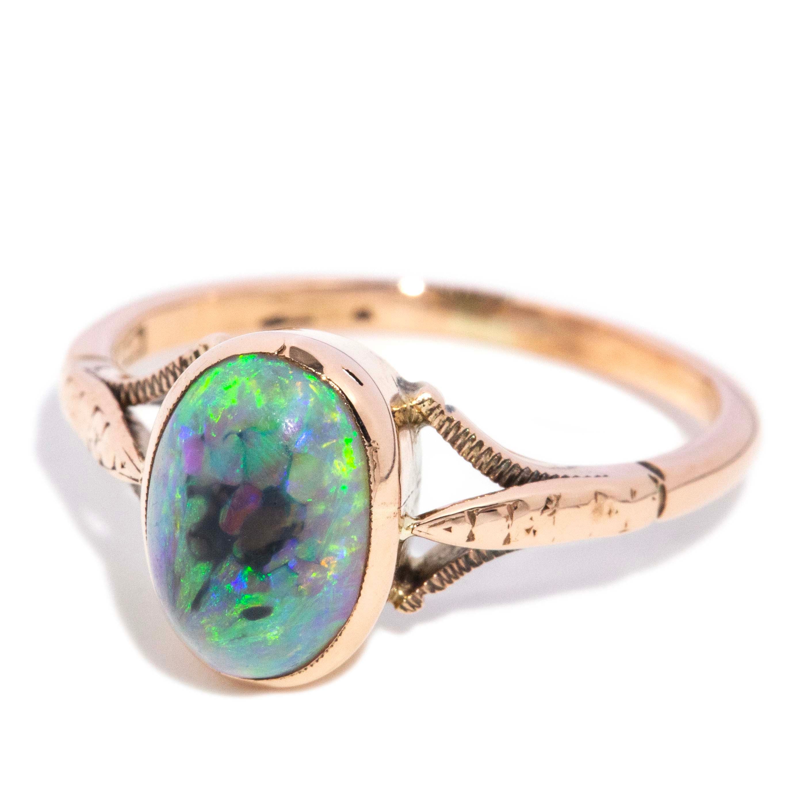 Della 1950s Opal Split Shoulder Ring 9ct Rose Gold Rings Imperial Jewellery 