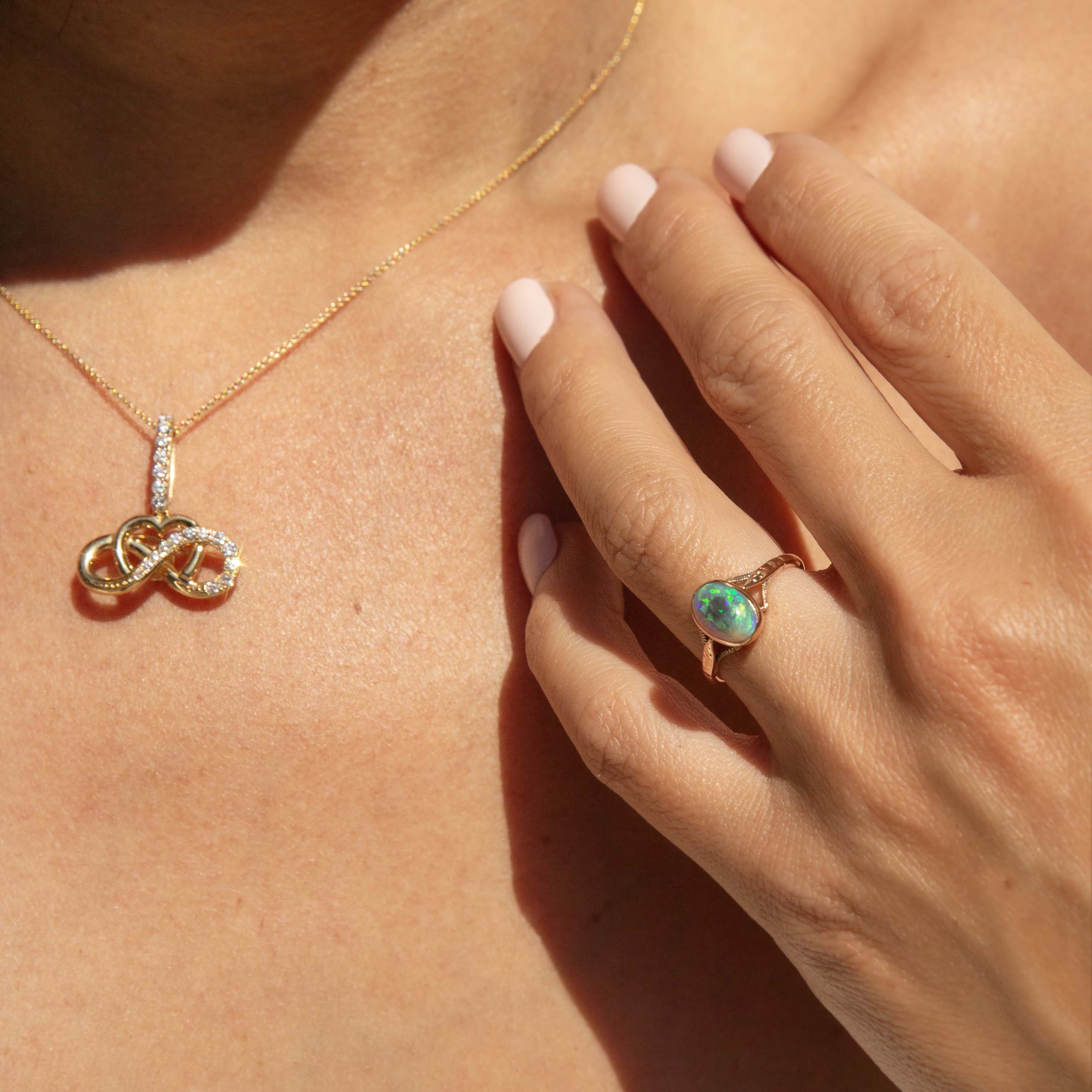 Della 1950s Opal Split Shoulder Ring 9ct Rose Gold Rings Imperial Jewellery 