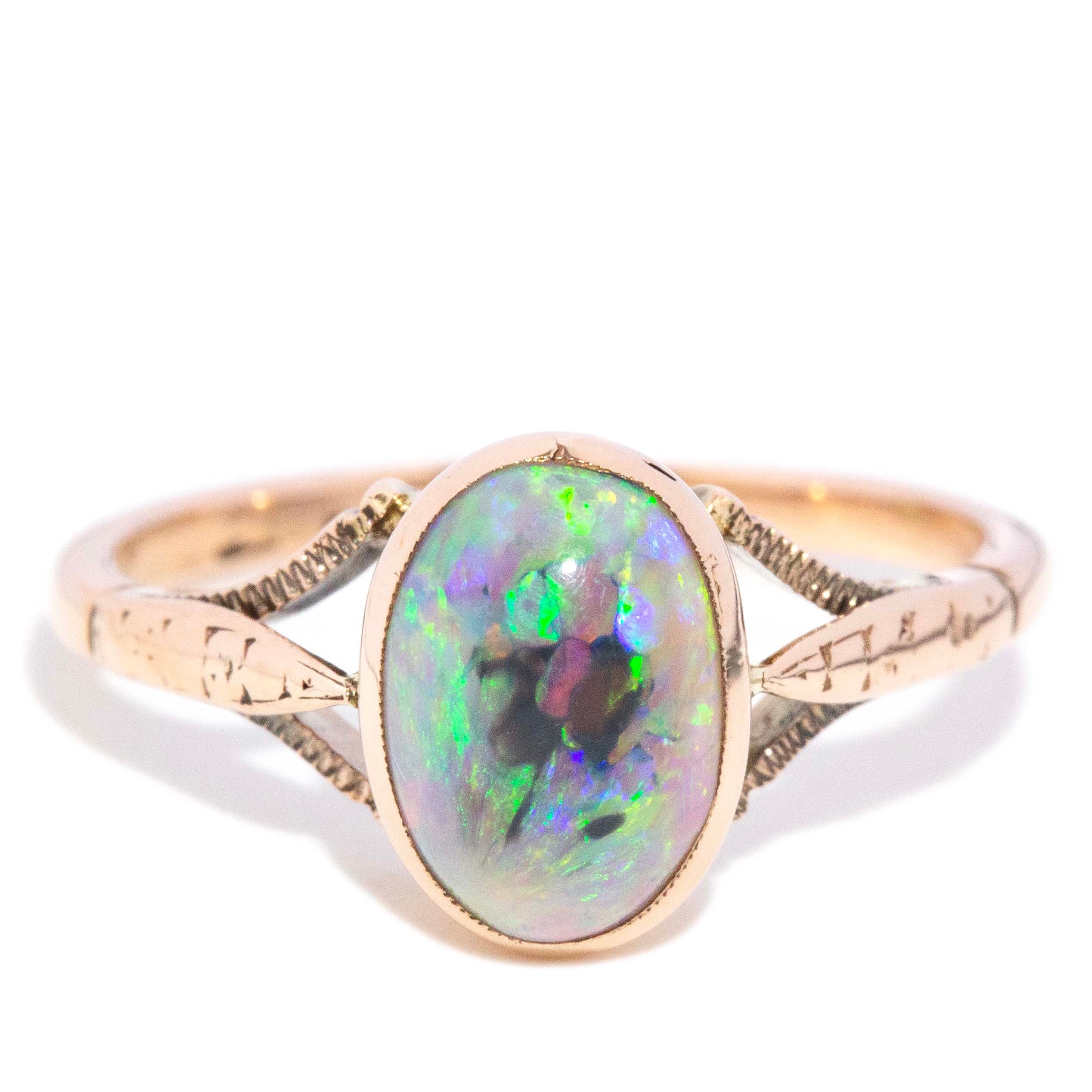 Della 1950s Opal Split Shoulder Ring 9ct Rose Gold Rings Imperial Jewellery 