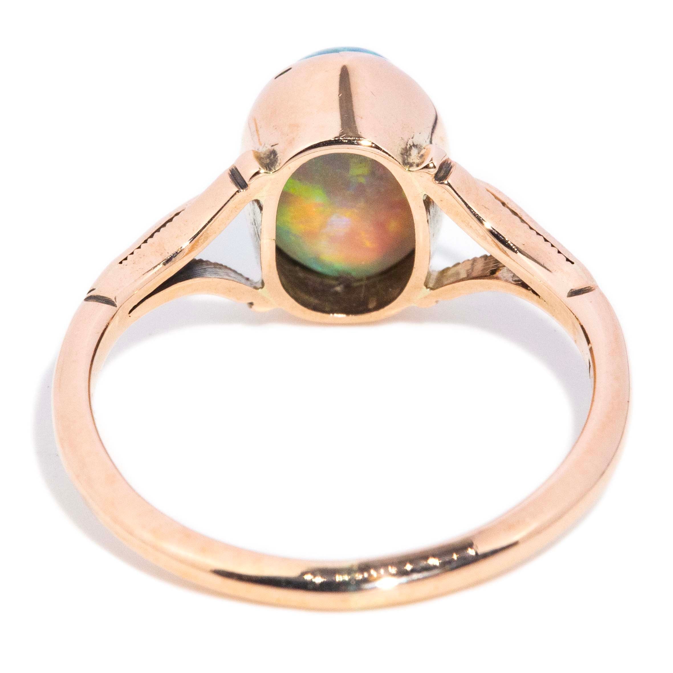 Della 1950s Opal Split Shoulder Ring 9ct Rose Gold Rings Imperial Jewellery 