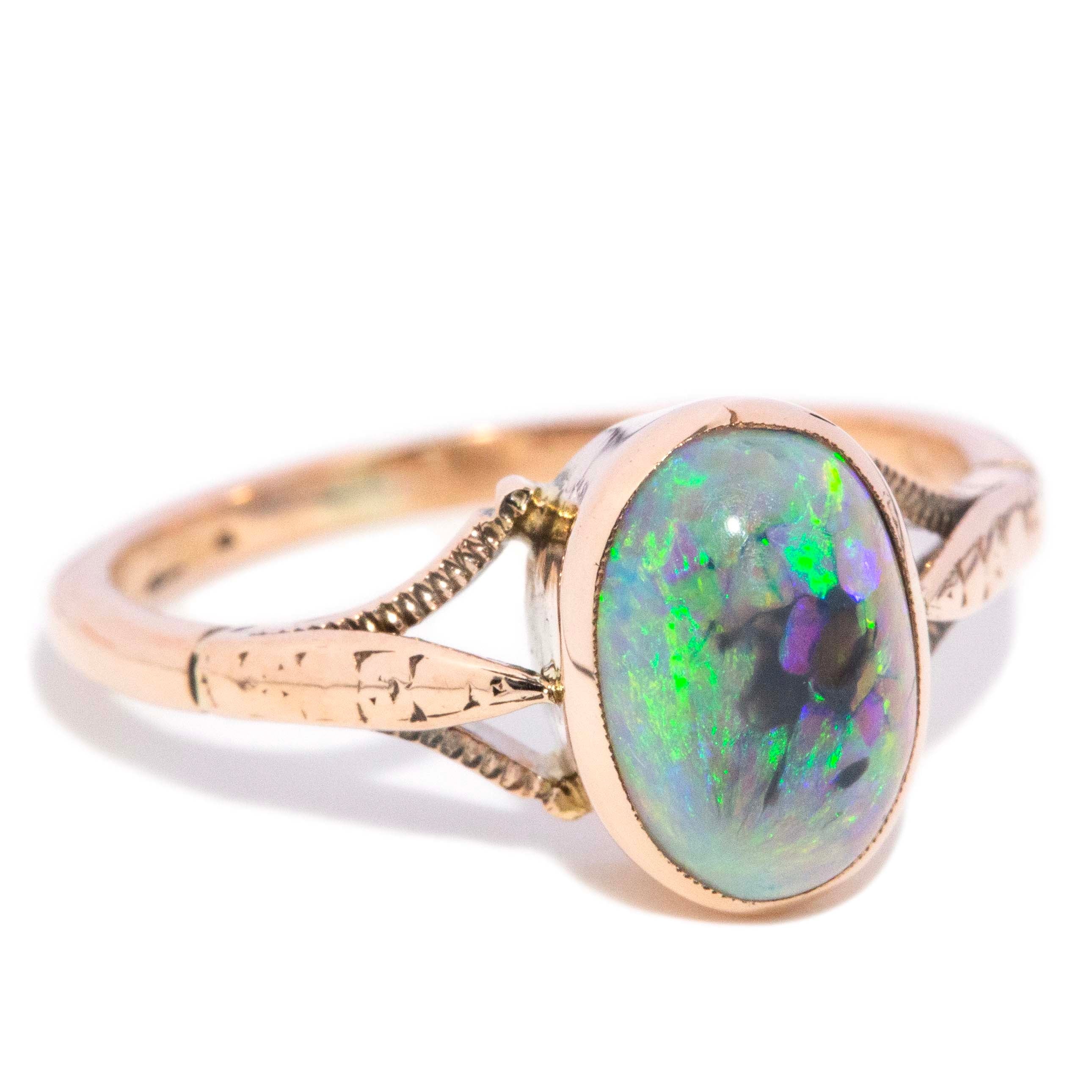 Della 1950s Opal Split Shoulder Ring 9ct Rose Gold Rings Imperial Jewellery 