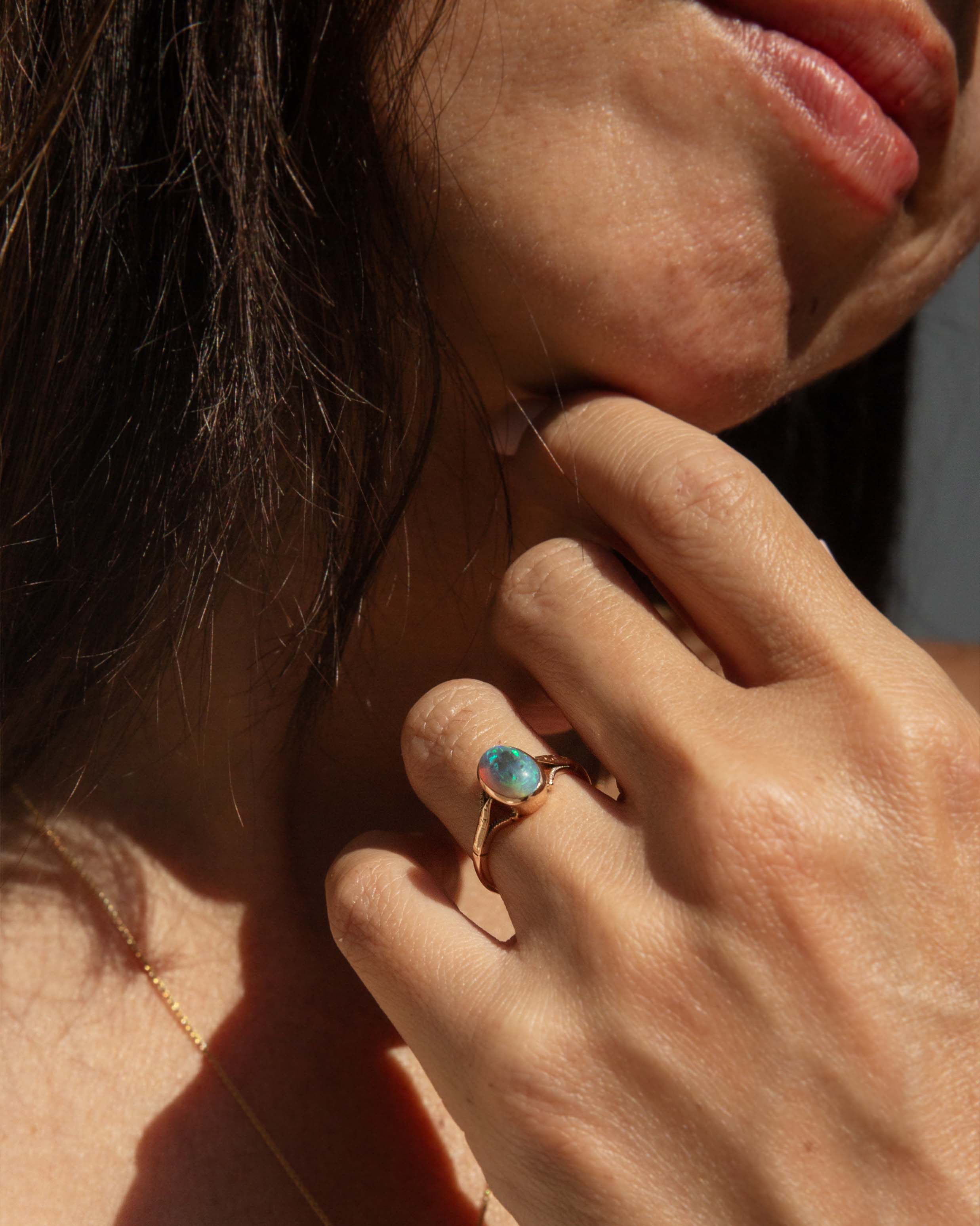 Della 1950s Opal Split Shoulder Ring 9ct Rose Gold Rings Imperial Jewellery 