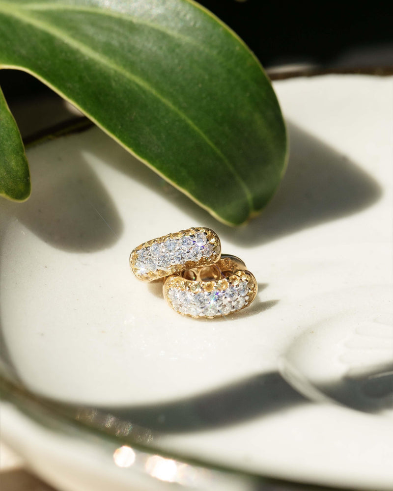 Contemporary Pave Diamond Huggie Style Earrings 18 Carat Gold