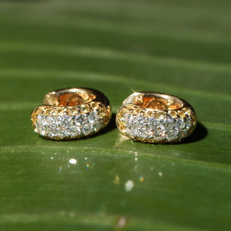 Contemporary Pave Diamond Huggie Style Earrings 18 Carat Gold