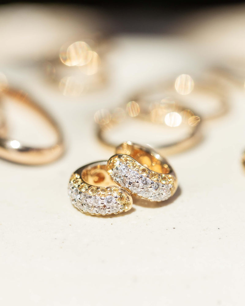 Contemporary Pave Diamond Huggie Style Earrings 18 Carat Gold