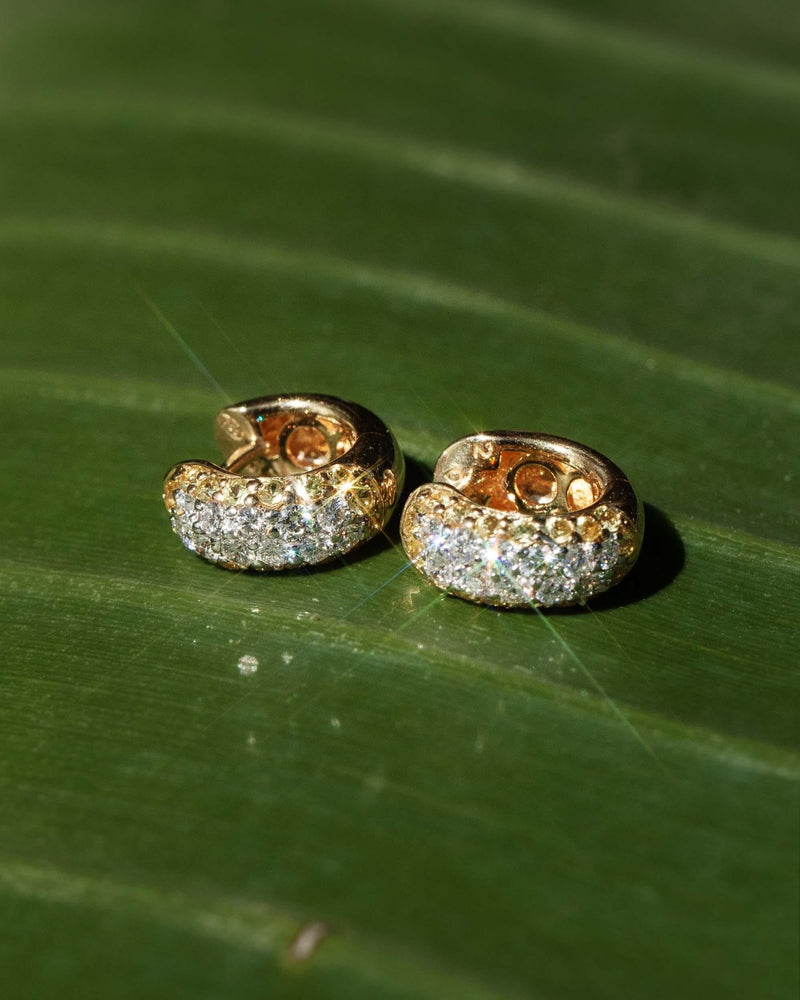 Contemporary Pave Diamond Huggie Style Earrings 18 Carat Gold