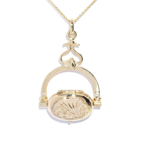 Vintage Circa 1980s Swivel Locket Pendant 9 Carat Yellow Gold