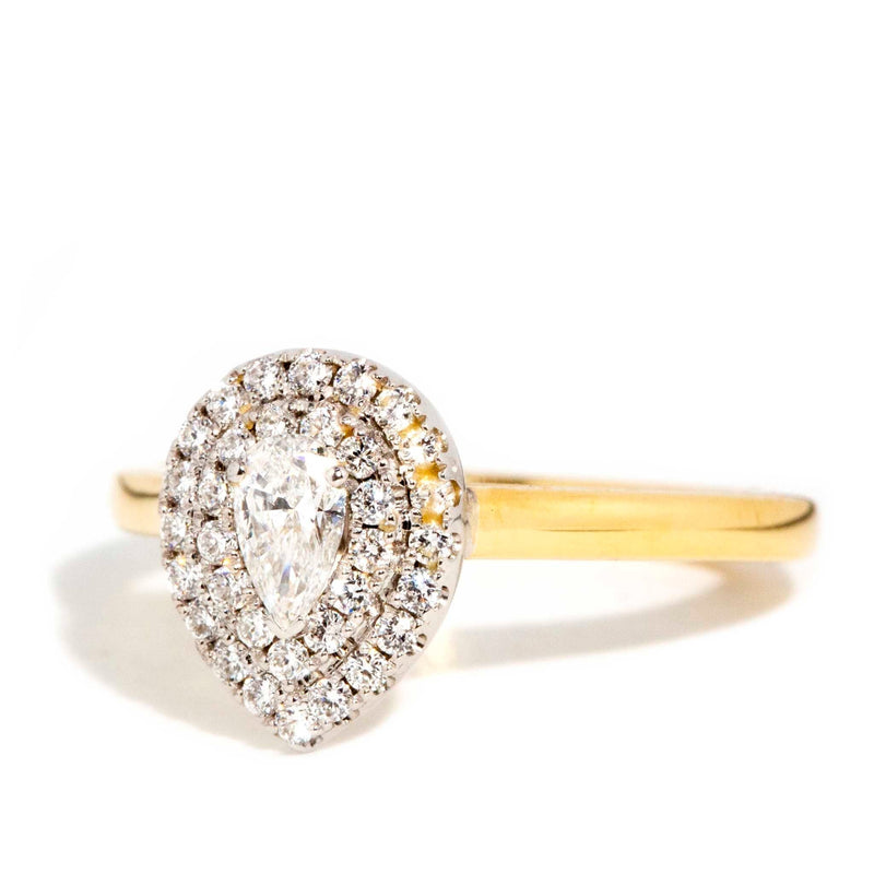 Demi Pear Diamond Halo Cluster Ring 18ct Gold Rings Imperial Jewellery 