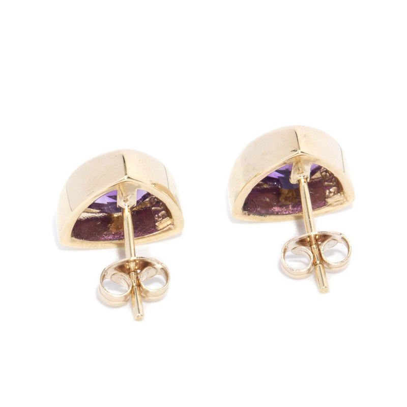 Contemporary Rubover Amethyst Studs 9 Carat Yellow Gold