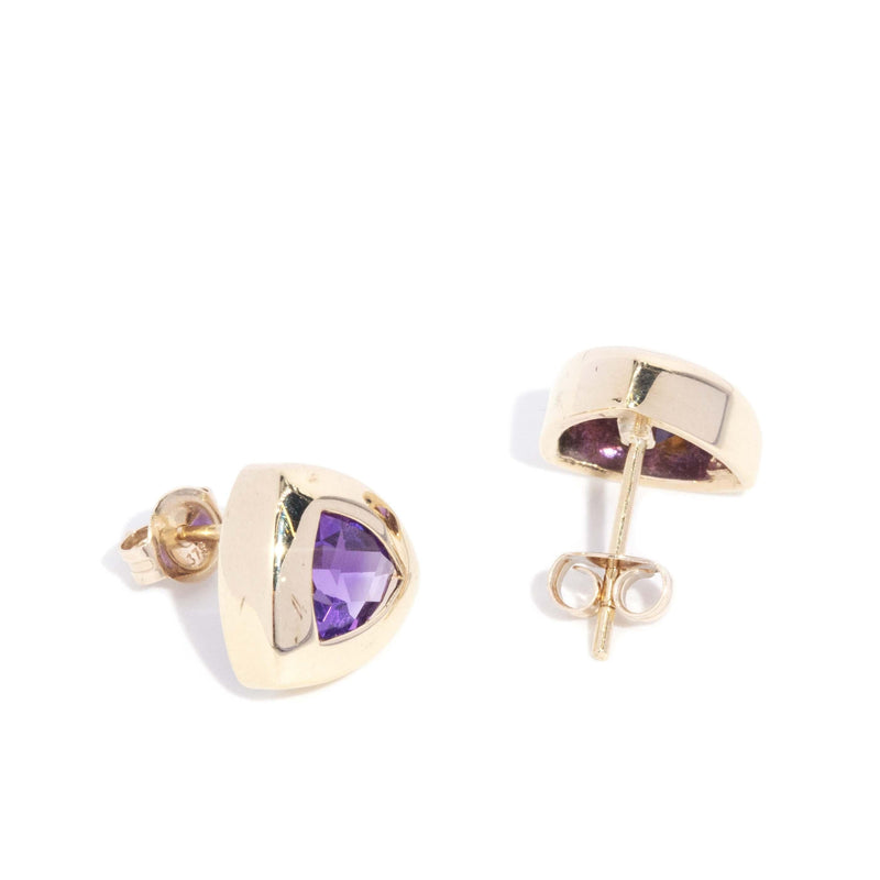 Contemporary Rubover Amethyst Studs 9 Carat Yellow Gold