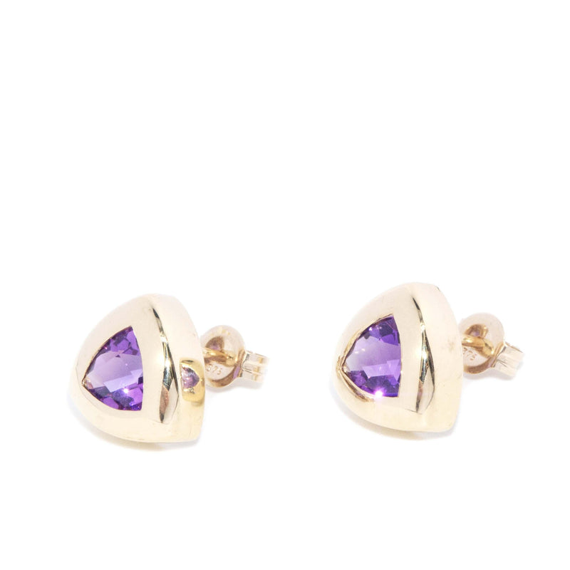 Contemporary Rubover Amethyst Studs 9 Carat Yellow Gold
