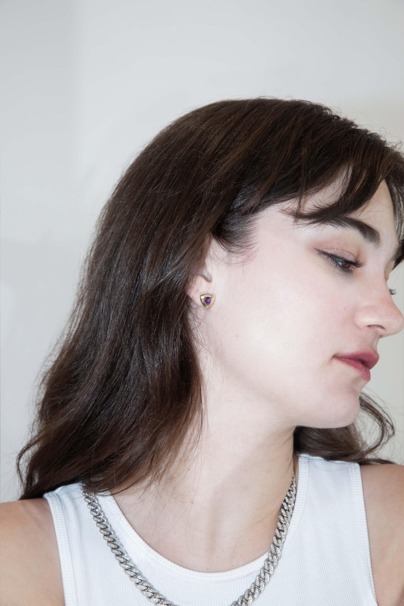 Contemporary Rubover Amethyst Studs 9 Carat Yellow Gold