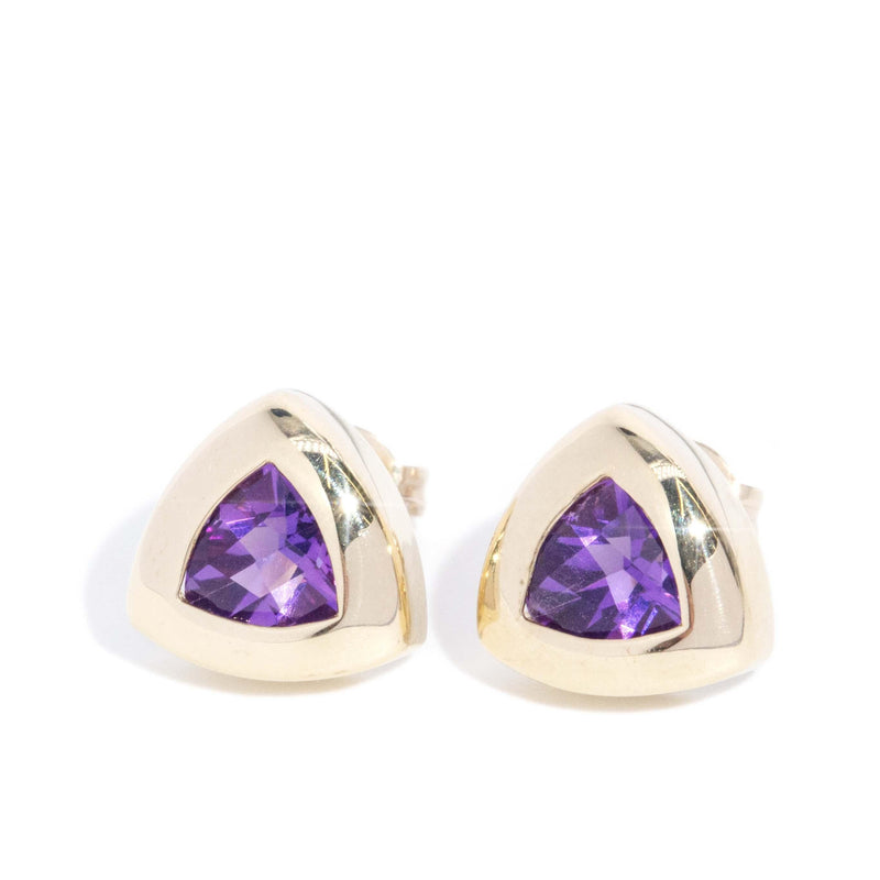 Contemporary Rubover Amethyst Studs 9 Carat Yellow Gold