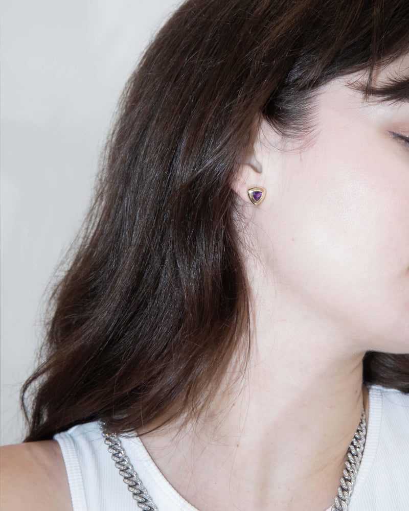 Contemporary Rubover Amethyst Studs 9 Carat Yellow Gold