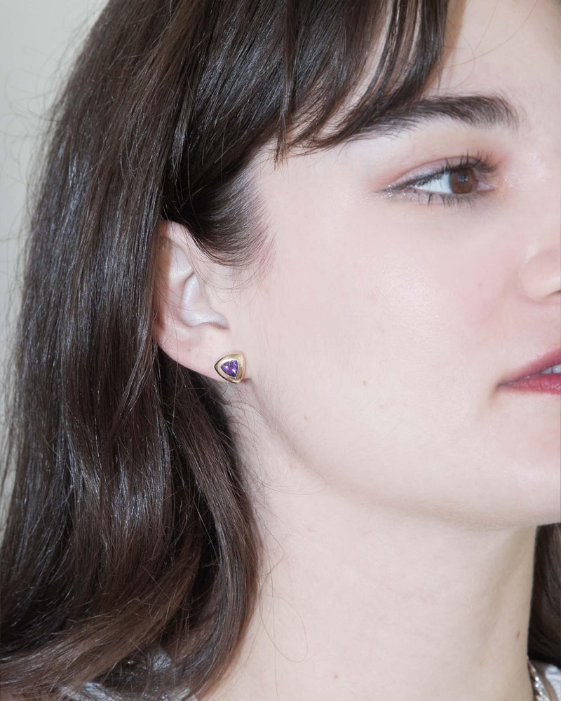 Contemporary Rubover Amethyst Studs 9 Carat Yellow Gold