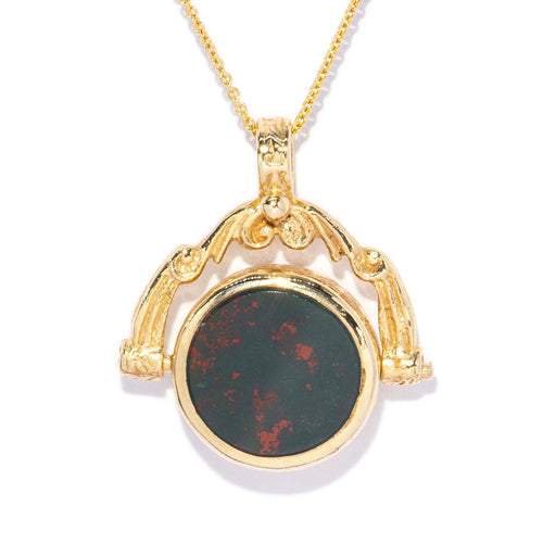 Denna Carnelian Bloodstone Spinner Pendant 9K Yellow Gold