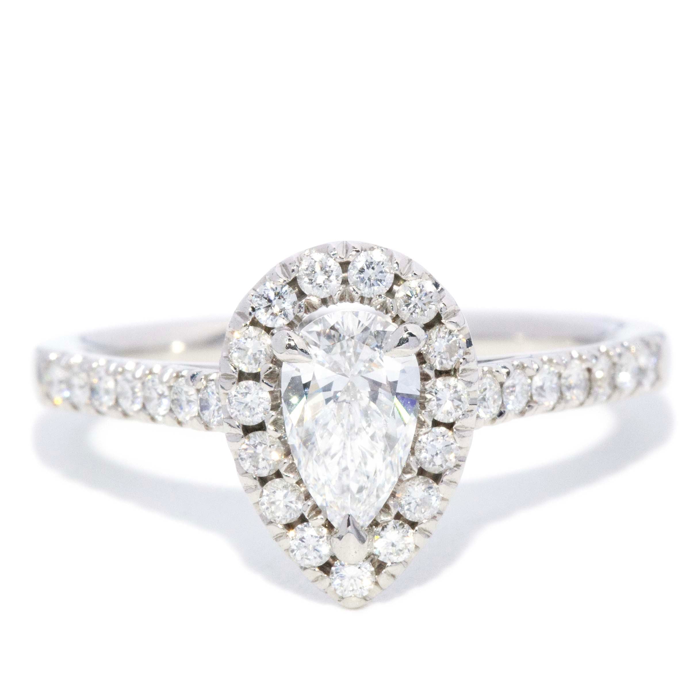 Diana Pear Cut Diamond Platinum Halo Ring Rings Imperial Jewellery 