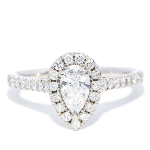 Diana GIA 0.58ct Pear Cut Diamond Platinum Halo Ring
