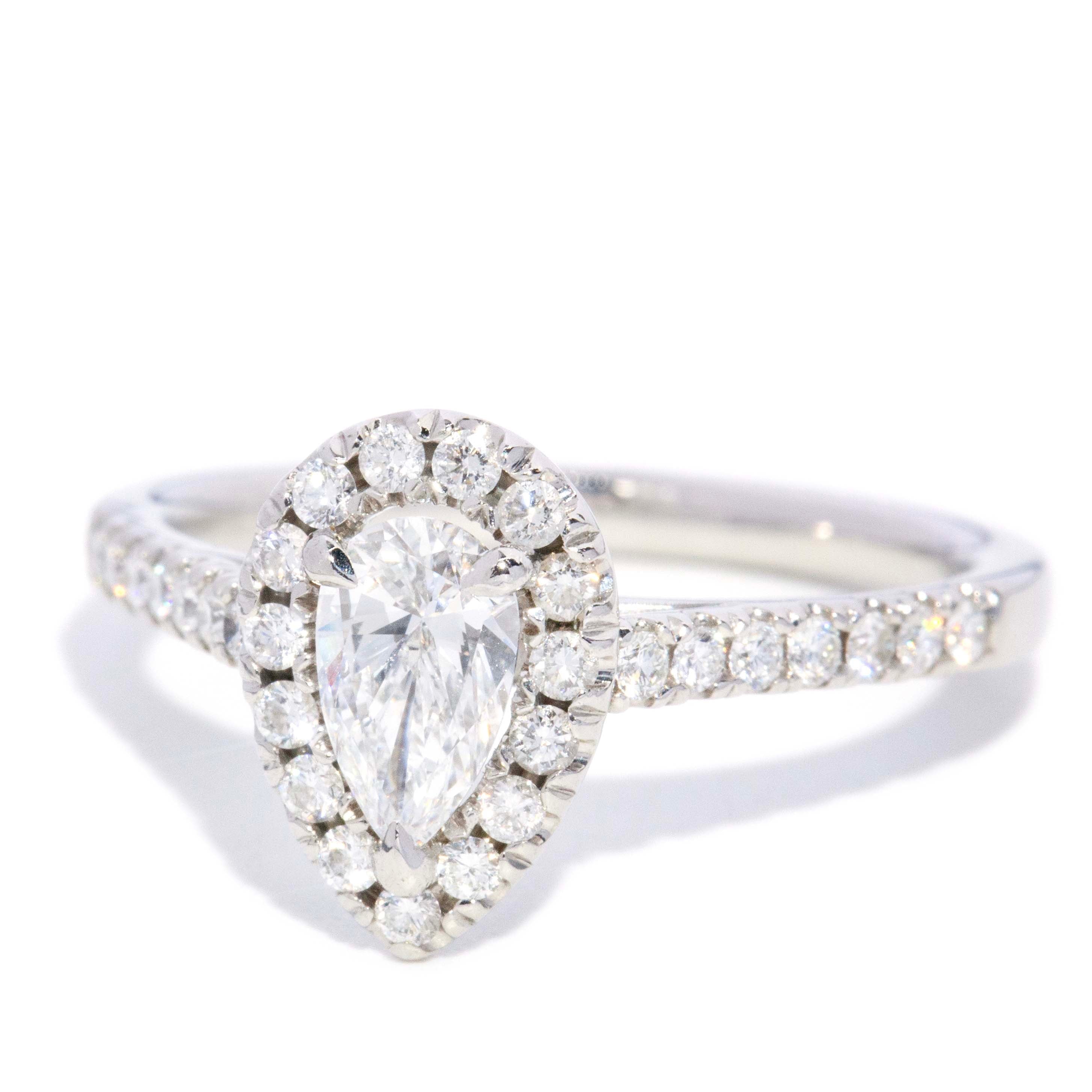 Diana Pear Cut Diamond Platinum Halo Ring Rings Imperial Jewellery 