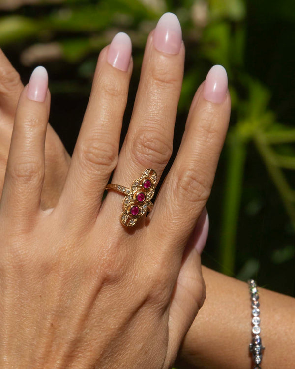 Diana Ruby & Diamond Art Deco Inspired Ring 9K Yellow Gold Rings Imperial Jewellery 