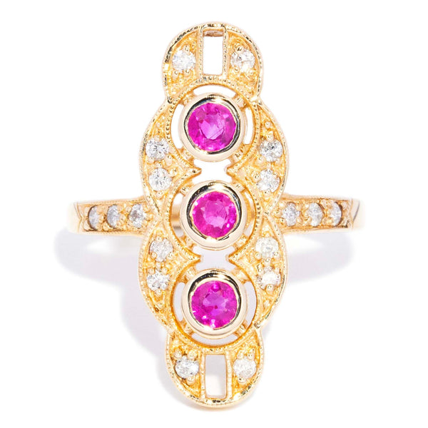 Diana Ruby & Diamond Art Deco Inspired Ring 9K Yellow Gold Rings Imperial Jewellery 