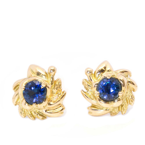 Diane Deep Blue Sapphire Swirl Studs 18K Yellow Gold