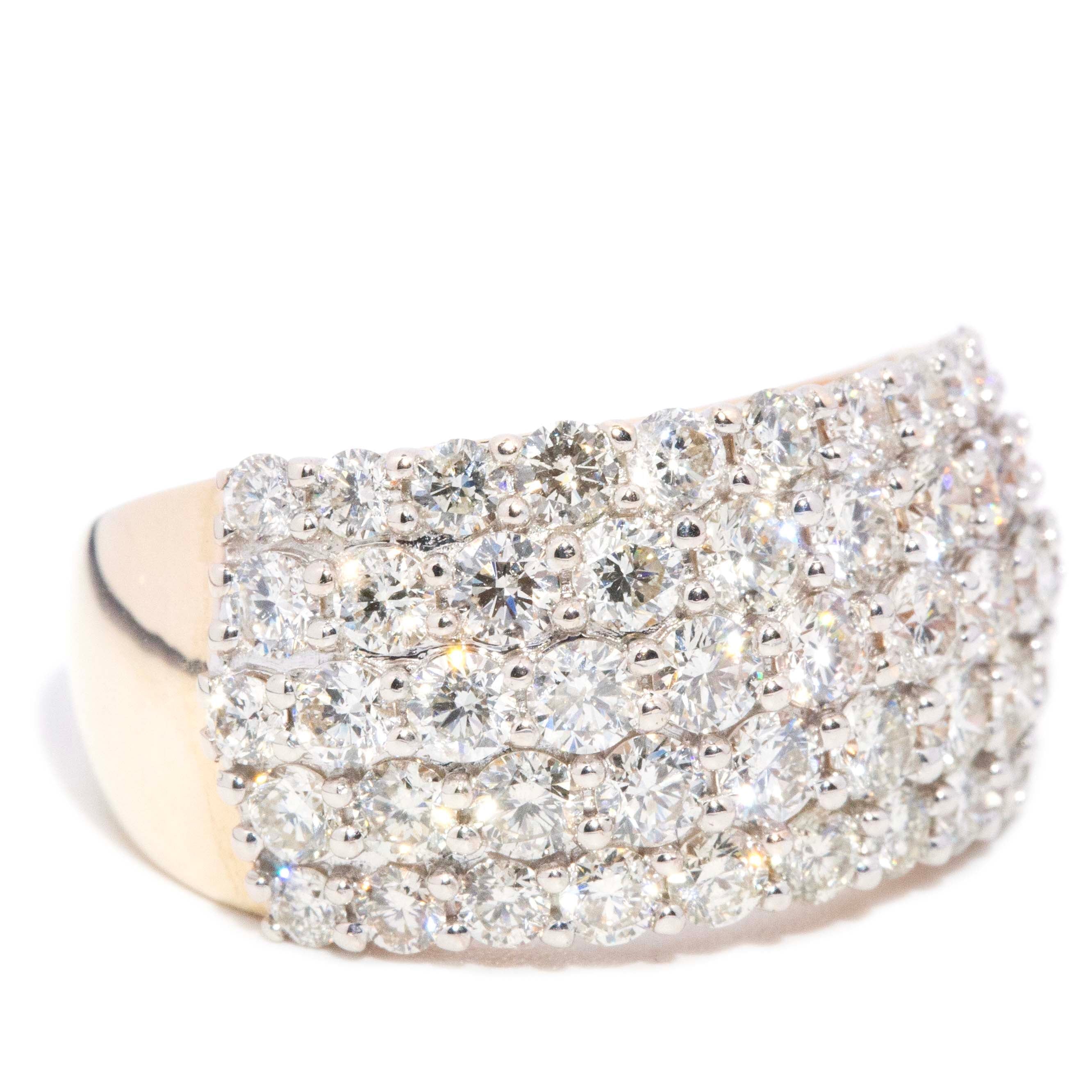 Dinah Domed Diamond Five Row Cluster Ring 9ct Gold Rings Imperial Jewellery 