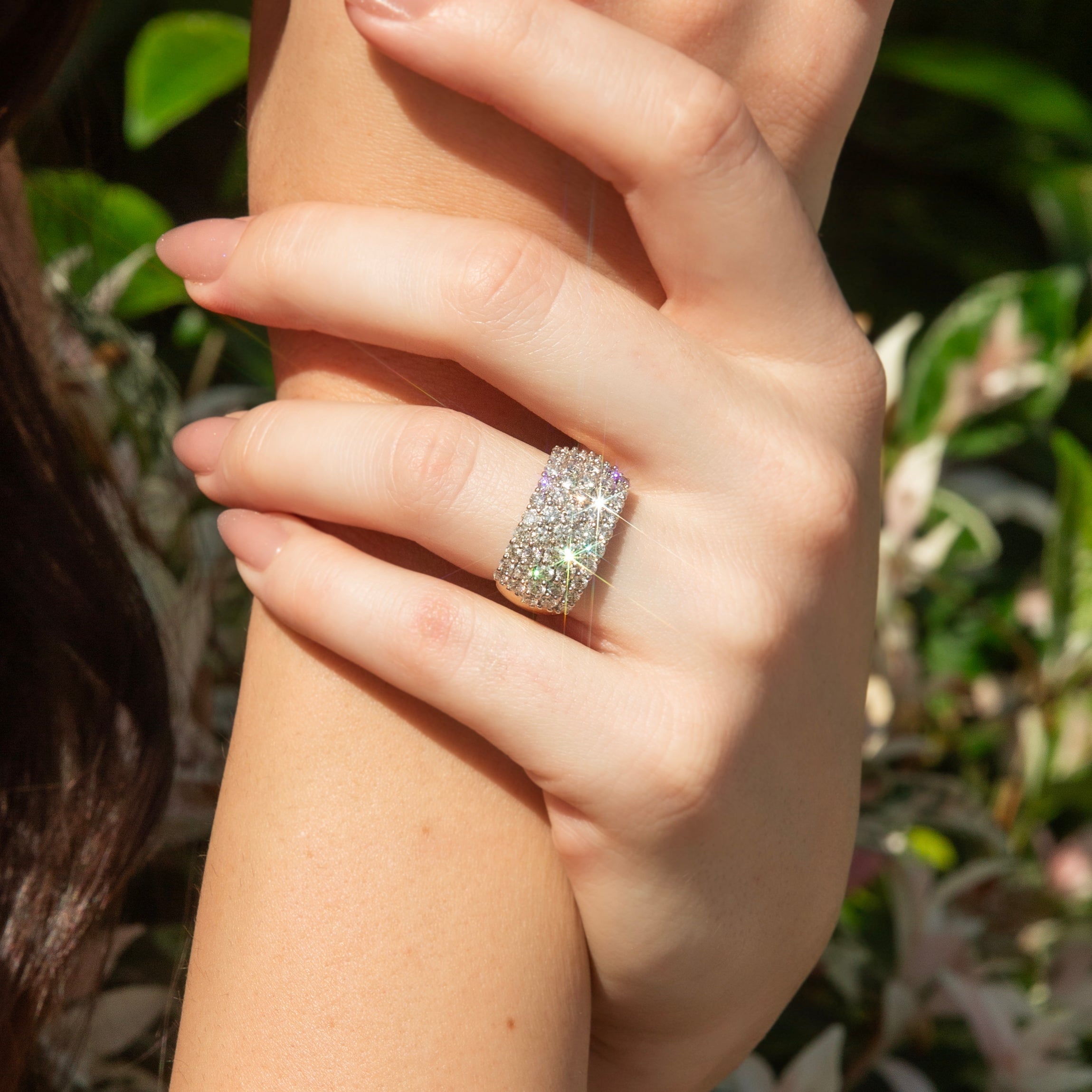 Dinah Domed Diamond Five Row Cluster Ring 9ct Gold Rings Imperial Jewellery 