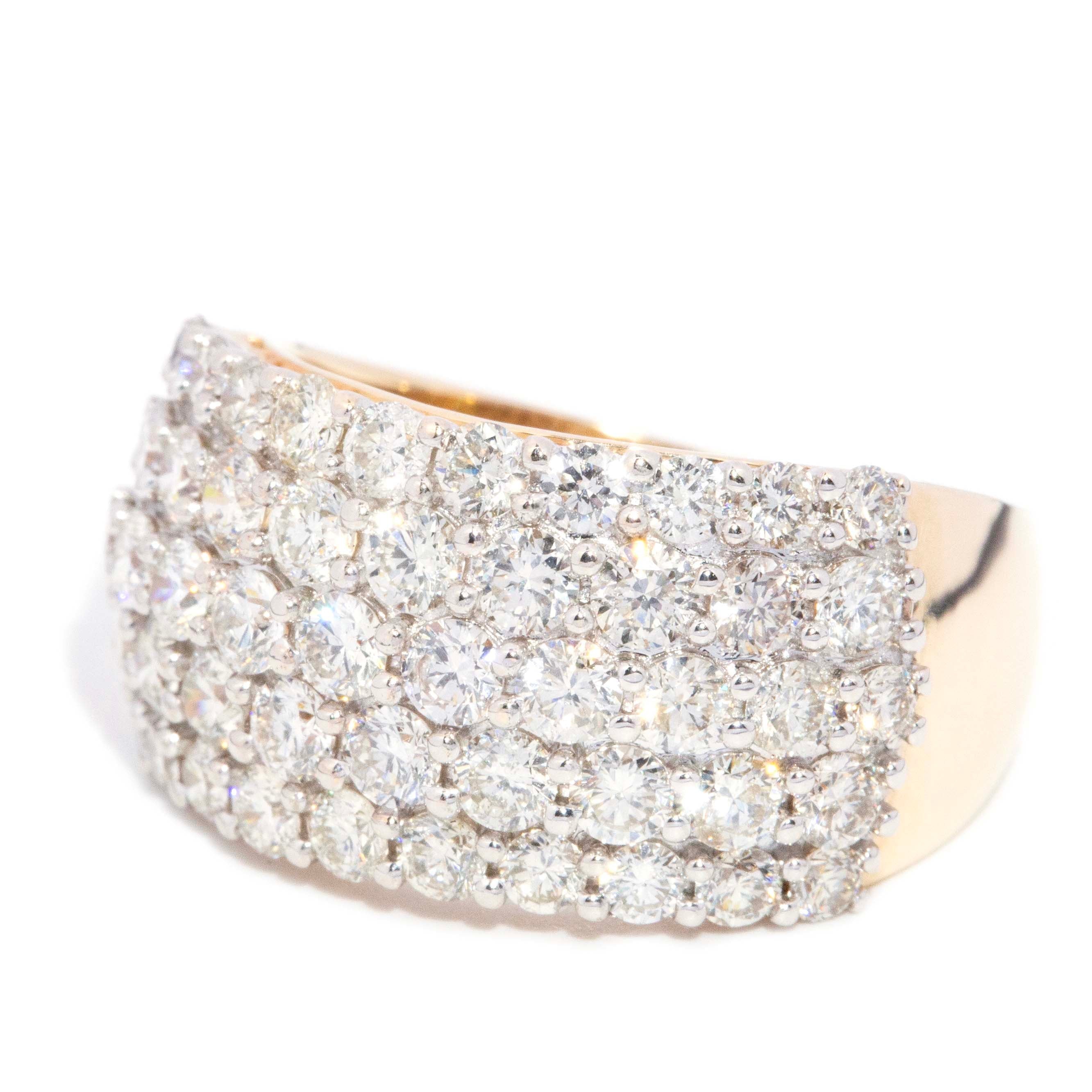Dinah Domed Diamond Five Row Cluster Ring 9ct Gold Rings Imperial Jewellery 