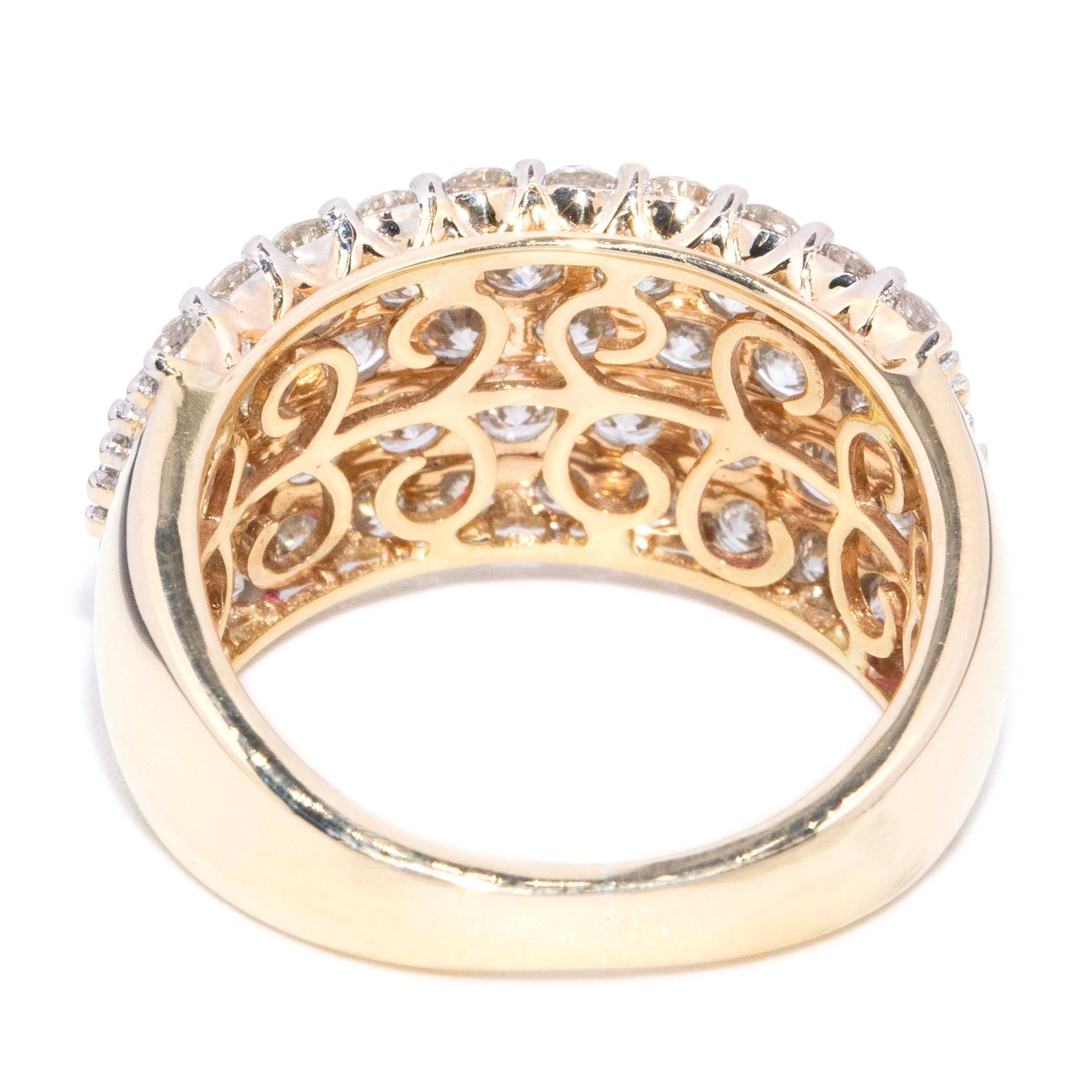Dinah Domed Diamond Five Row Cluster Ring 9ct Gold Rings Imperial Jewellery 