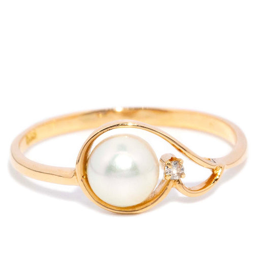 Dinah Pearl & Diamond Openwork Ring 18K Yellow Gold