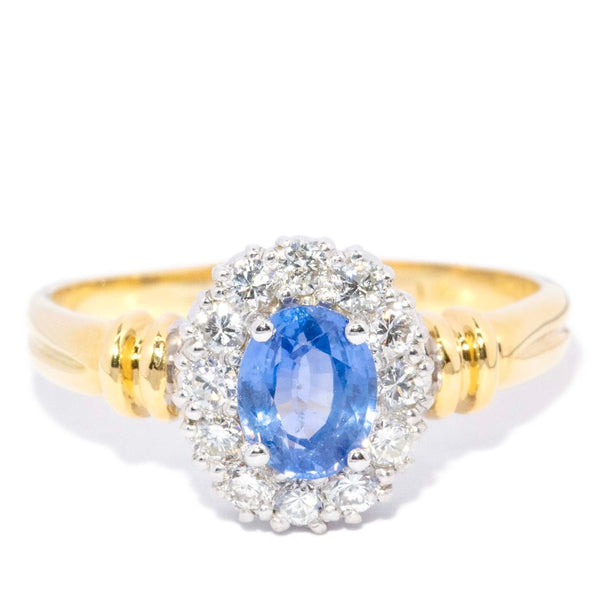 Doe Vintage Sapphire Diamond Halo Ring 18ct & 9ct Gold Rings Imperial Jewellery 