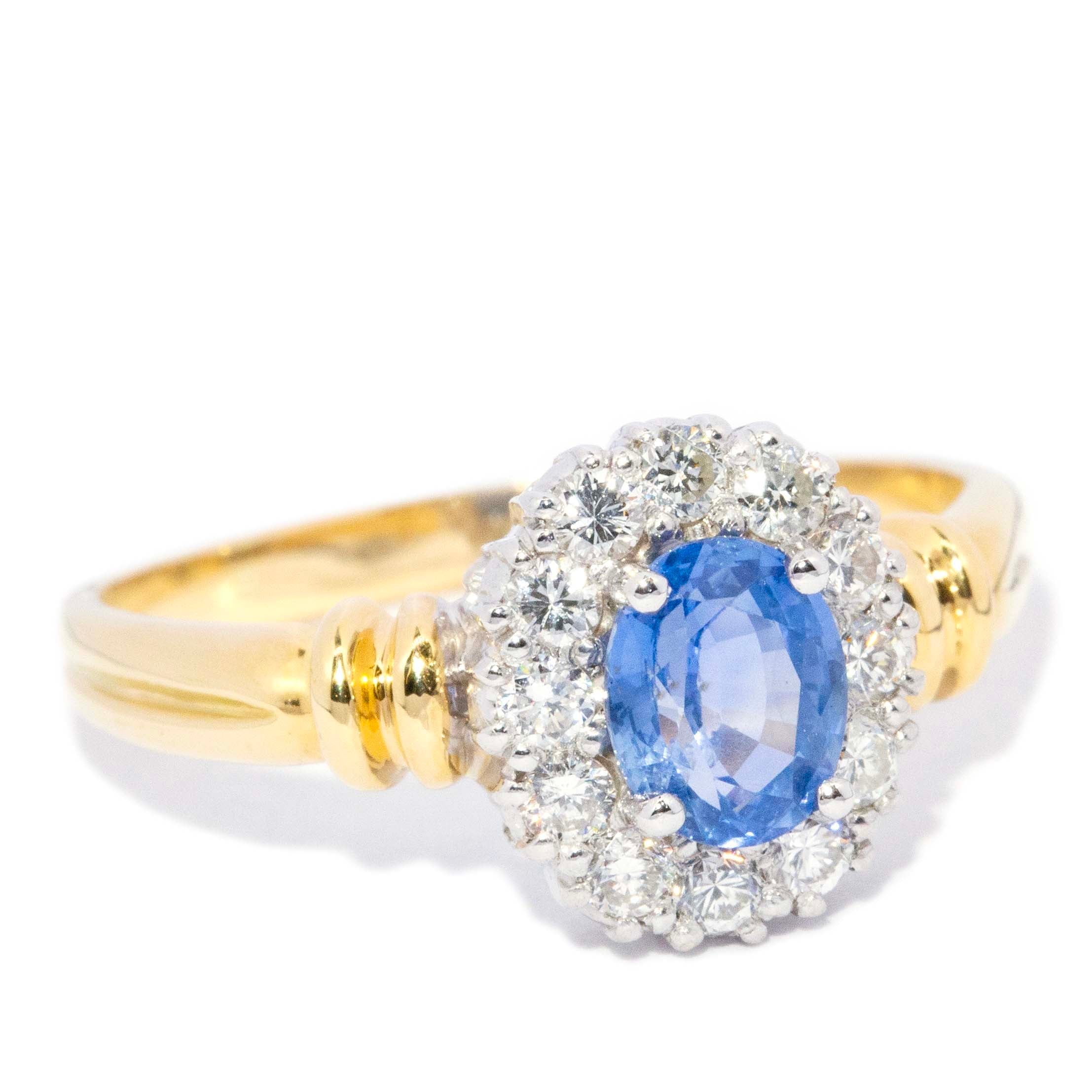 Doe Vintage Sapphire Diamond Halo Ring 18ct & 9ct Gold Rings Imperial Jewellery 