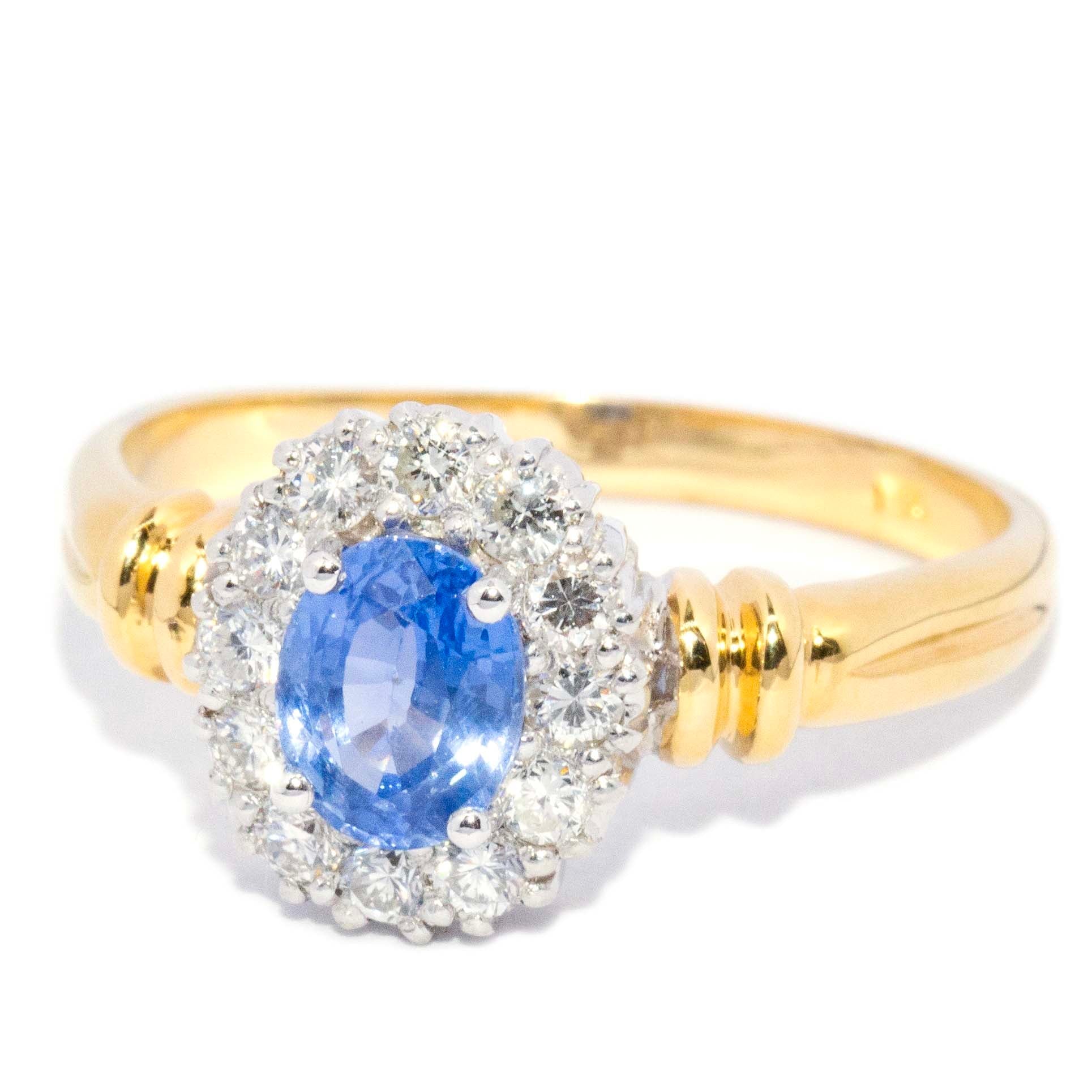 Doe Vintage Sapphire Diamond Halo Ring 18ct & 9ct Gold Rings Imperial Jewellery 
