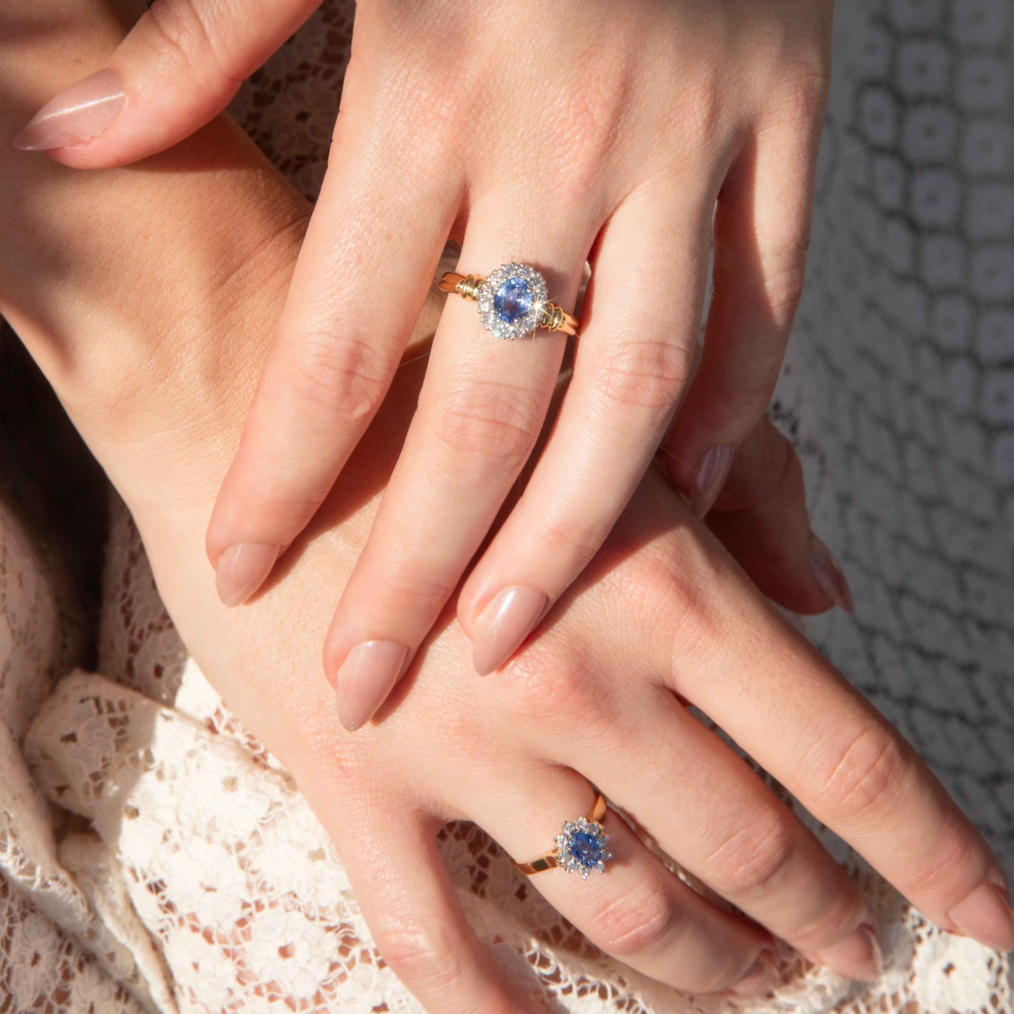 Doe Vintage Sapphire Diamond Halo Ring 18ct & 9ct Gold Rings Imperial Jewellery 