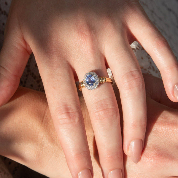 Doe Vintage Sapphire Diamond Halo Ring 18ct & 9ct Gold Rings Imperial Jewellery 