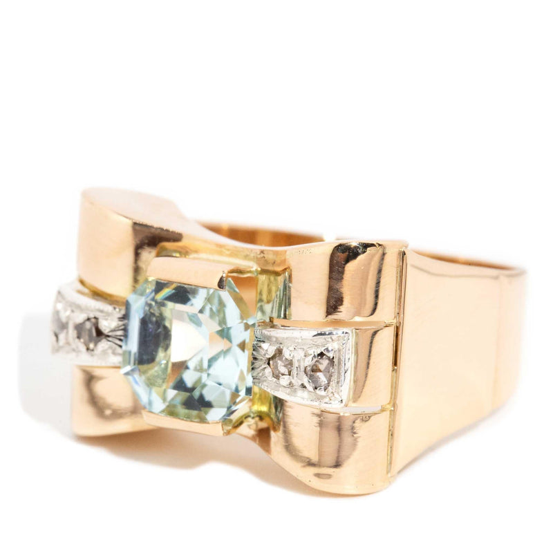 Dolores 1950s Art Deco 2.07ct Aquamarine & Diamond Ring 18ct