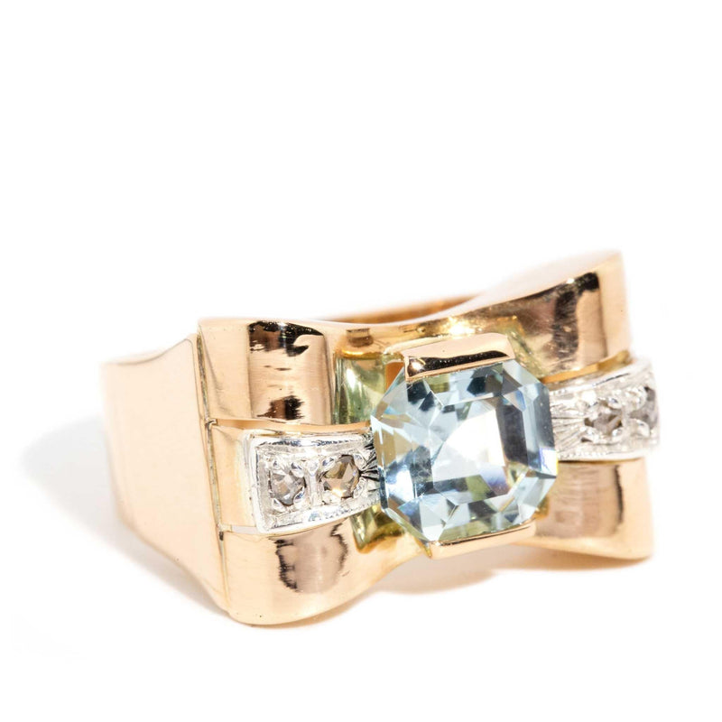 Dolores 1950s Art Deco 2.07ct Aquamarine & Diamond Ring 18ct