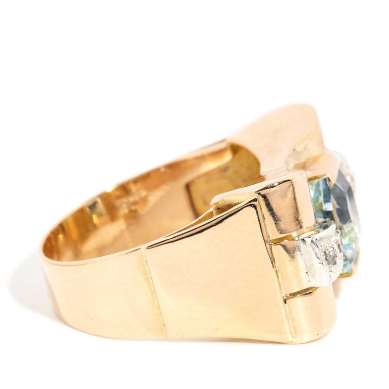 Dolores 1950s Art Deco 2.07ct Aquamarine & Diamond Ring 18ct