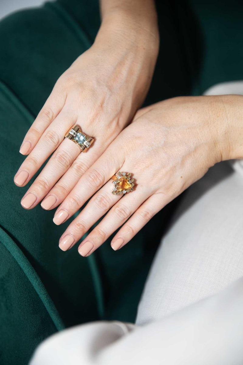 Dolores 1950s Art Deco 2.07ct Aquamarine & Diamond Ring 18ct