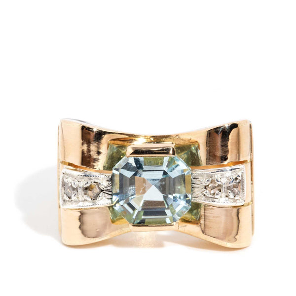 Dolores 1950s Art Deco 2.07ct Aquamarine & Diamond Ring 18ct