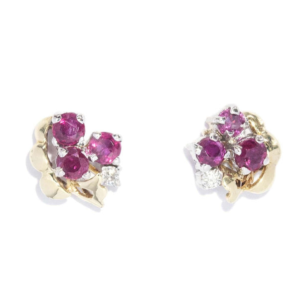 Vintage Circa 1970s Ruby & Diamond Studs 14 Carat Gold