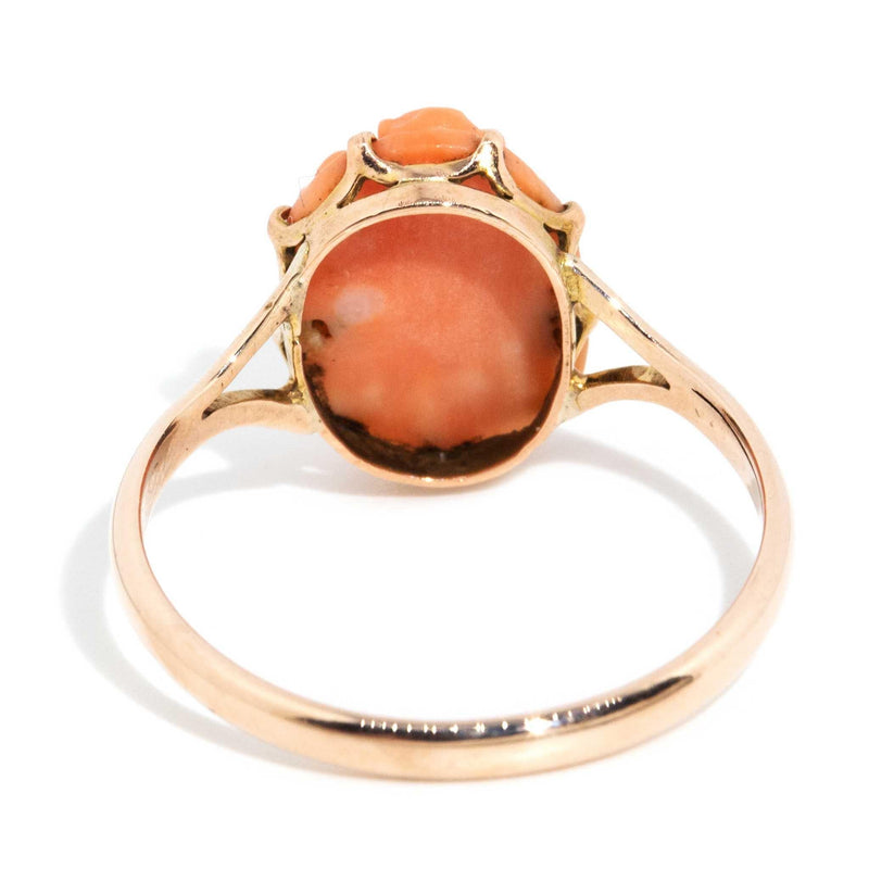 Dory 1960s Coral Cameo Ring 9ct Rose Gold