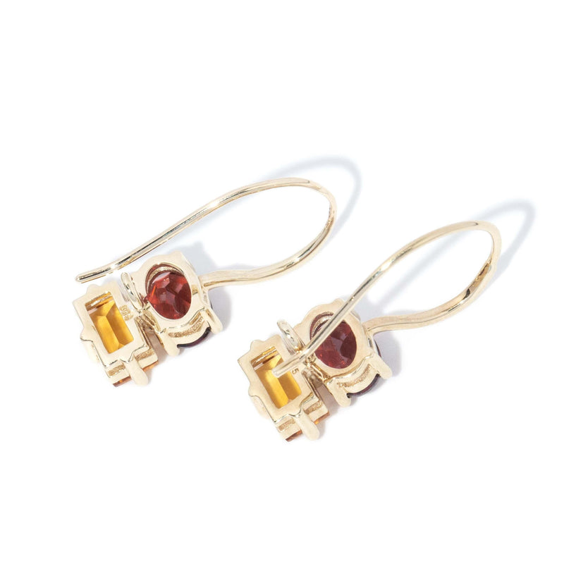 Contemporary Citrine & Garnet Fish Hook Earrings 9 Carat Gold