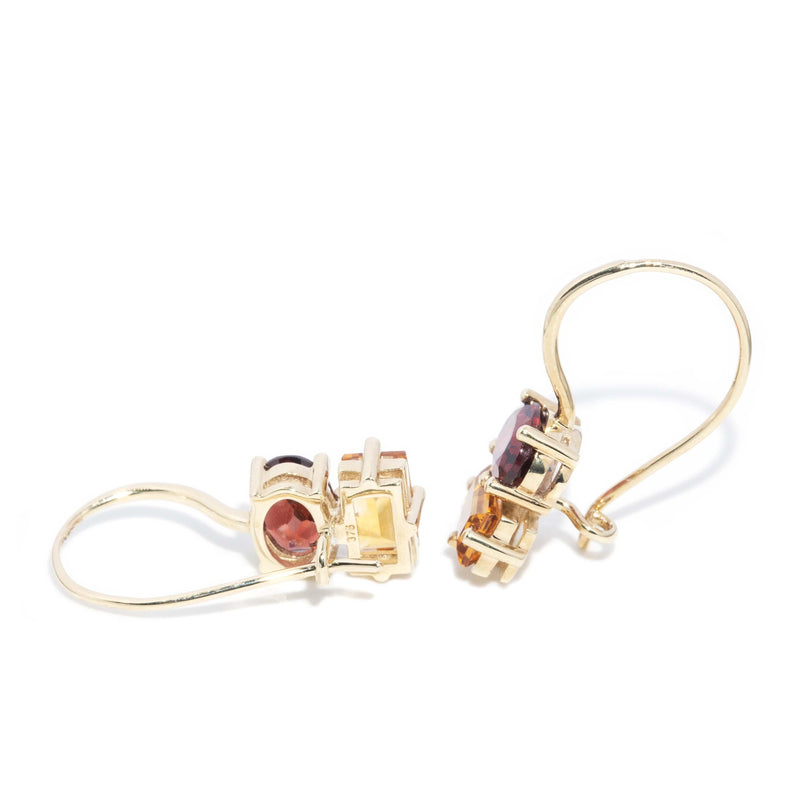 Contemporary Citrine & Garnet Fish Hook Earrings 9 Carat Gold