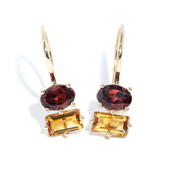 Contemporary Citrine & Garnet Fish Hook Earrings 9 Carat Gold