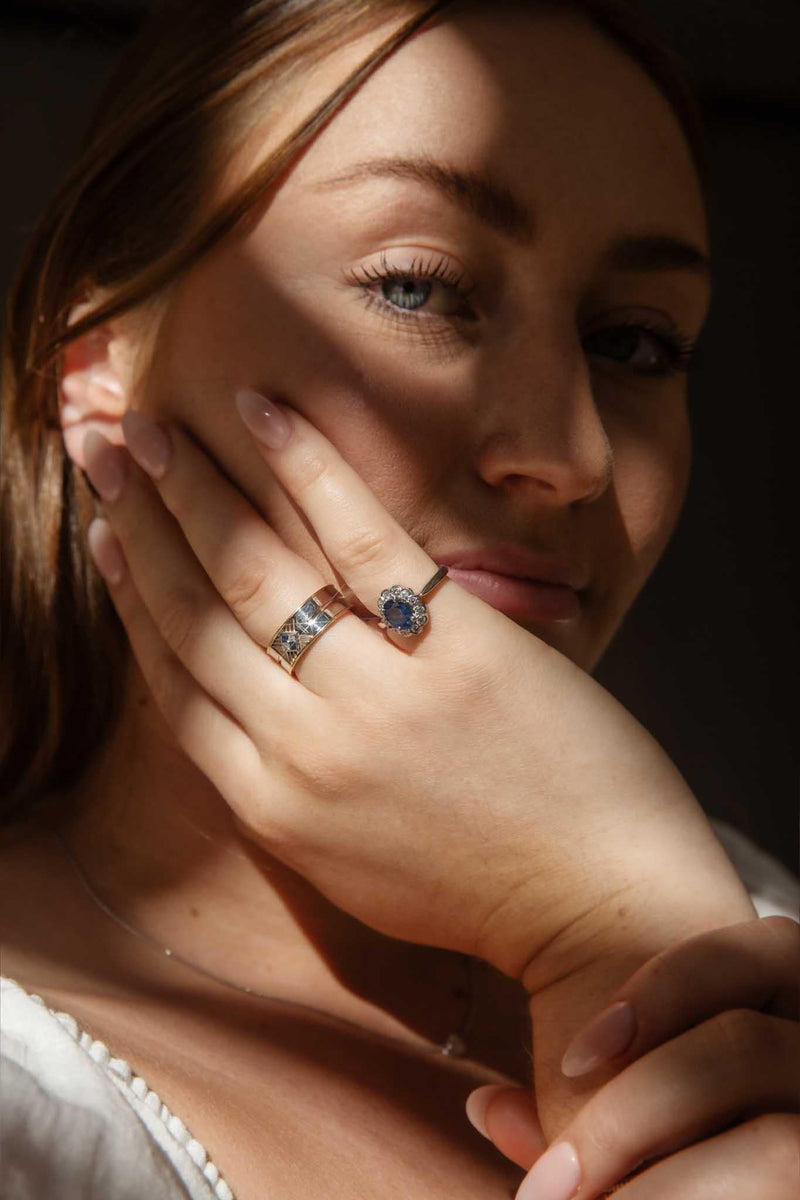 Drew Sapphire & Diamond Dress Ring 9ct Two Tone Gold