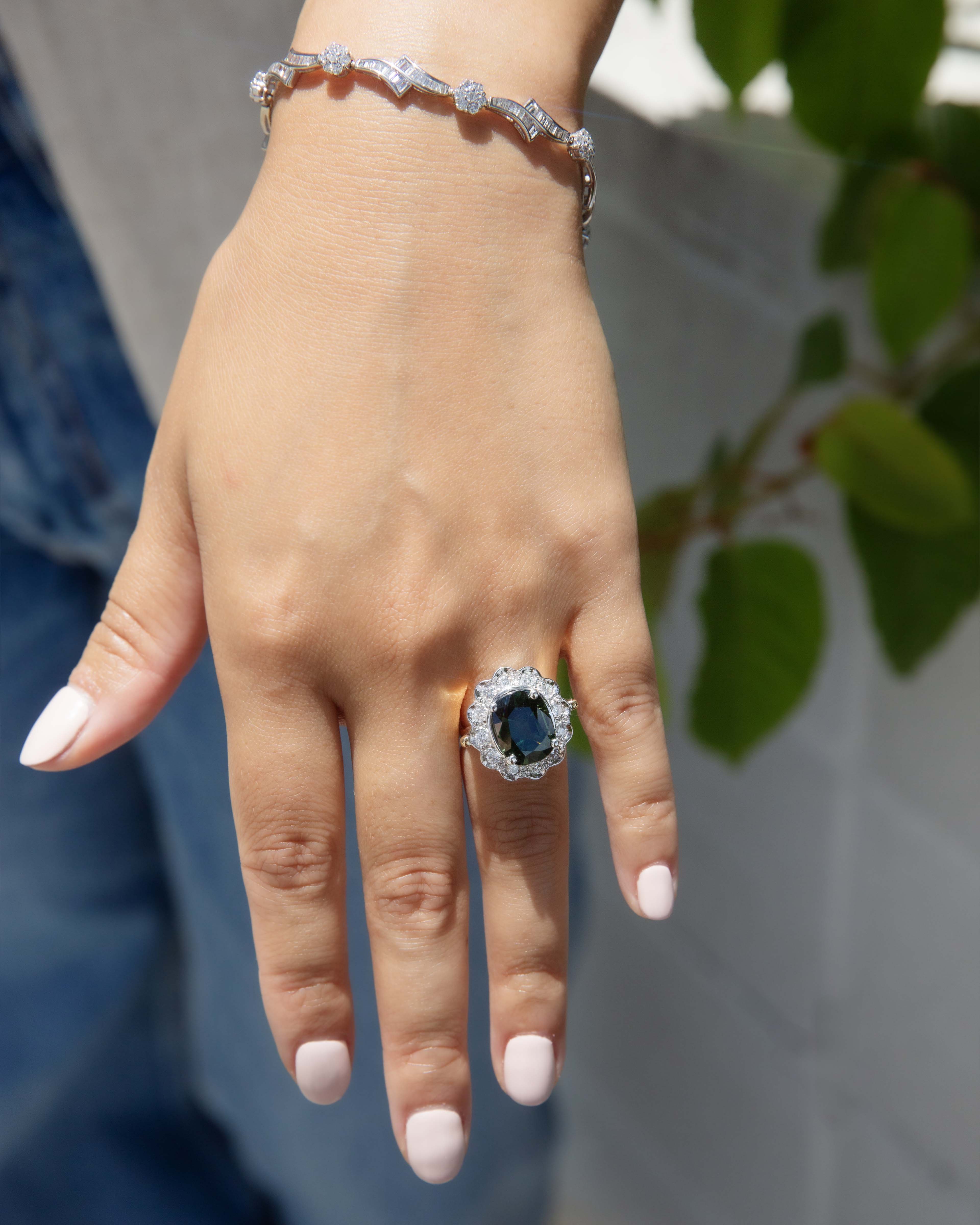 Dulcinea Green Sapphire & Diamond Ring 18ct Gold Rings Imperial Jewellery 